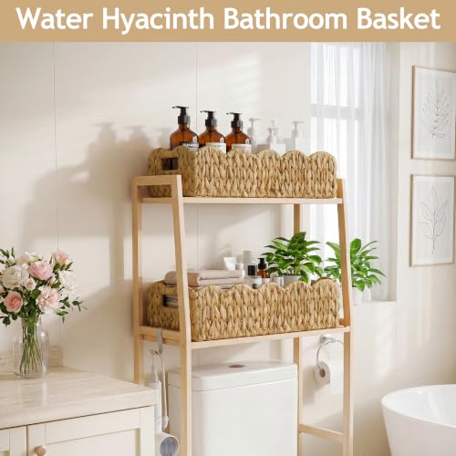 efluky Toilet Paper Basket, Scalloped Basket, Bathroom Decor Back of Toilet Basket, Wicker Natural Water Hyacinth Bathroom Basket for Organizing Countertop,Shelves,Bedroom