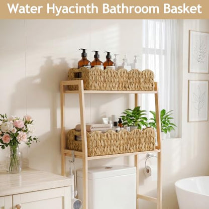 efluky Toilet Paper Basket, Scalloped Basket, Bathroom Decor Back of Toilet Basket, Wicker Natural Water Hyacinth Bathroom Basket for Organizing Countertop,Shelves,Bedroom