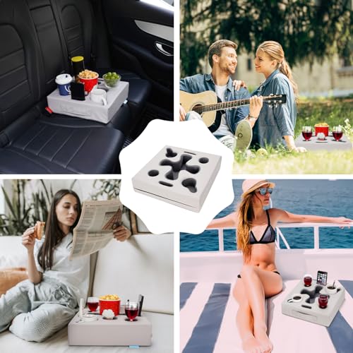Couch Cup Holder Pillow, PU Grey | Sofa Cup Holder for Bed, RV, TV, Car, Man Cave, Backseat, Remote, Drinks, Snacks Tray Organizer, Caddy Cupholder