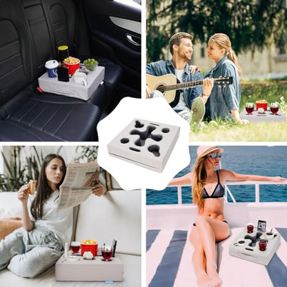Couch Cup Holder Pillow, PU Grey | Sofa Cup Holder for Bed, RV, TV, Car, Man Cave, Backseat, Remote, Drinks, Snacks Tray Organizer, Caddy Cupholder