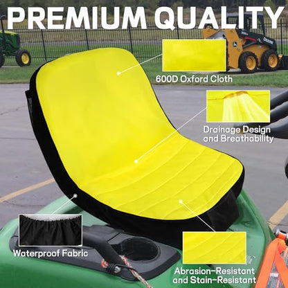 Lawn Mower Seat Cover with 5 Convenient Storage Pockets Weatherproof | Lawn Mower Seat Cover Weatherproof Tractor Seat Cover Riding Mower Seat for Cub Cadet and John Deere (Medium)