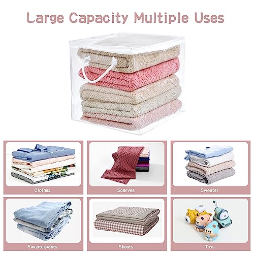 10-Pack Clear Zippered Storage Bags with Handles, Two-Way Zipper Foldable Closet Organizer, Bed Sheet Organizer, Plastic Storage Bin for Clothes, Towels