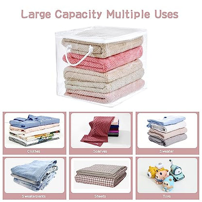 10-Pack Clear Zippered Storage Bags with Handles, Two-Way Zipper Foldable Closet Organizer, Bed Sheet Organizer, Plastic Storage Bin for Clothes, Towels