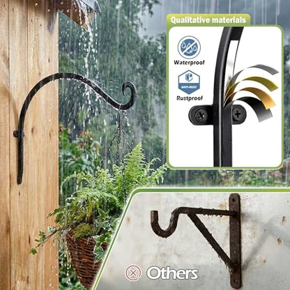AJART Heavy-Duty Plant Hanger Outdoor: 50 Lbs Wall Mount Bracket Hook | 12 Inch / 2 Pieces Hanging Metal Bracket for Wooden Fence, Rust Proof Solid Iron, Hardware for Brick Wall, Yard Decor