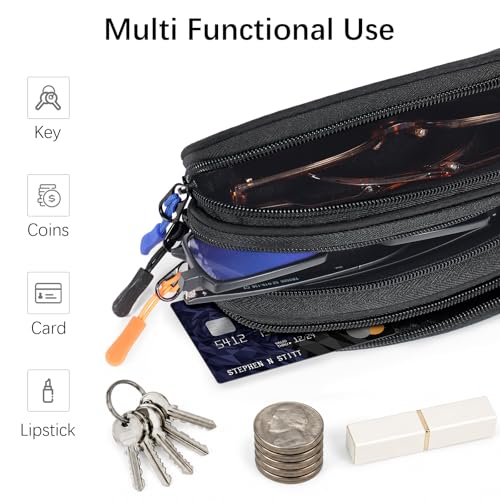 Eyeglasses Case for 3 Pairs, Multi Sunglasses Travel Organizer Pouch with Keychain Clip Zipper Closure for Men Women