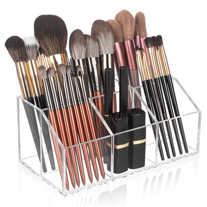 Clear Makeup Brush Holder Organizer Acrylic 6-Slots Cosmetic Brushes Storage Organizer for Vanity Countertop