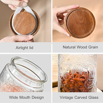 Glass Storage Containers With Lids, Glass Jars With Lids, 32oz, Set Of 3