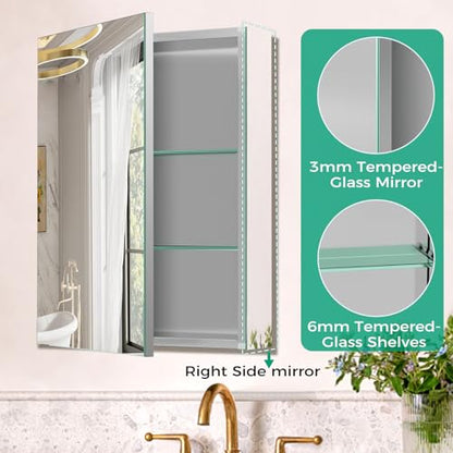 Medicine Cabinet Mirror,Bathroom Mirror with Storage 20 x 26 in | Bathroom Medicine Cabinet With Mirror And Adjustable Shelves, Aluminum Recessed or Wall Mounted Medicine Cabinets