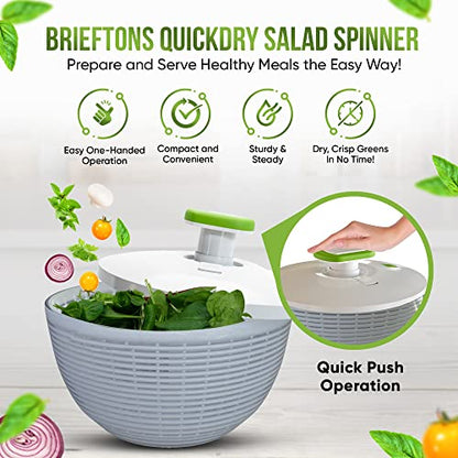 Brieftons Large 6.2-Quart Collapsible Salad Spinner: Manual One-Handed Pump Vegetable Washer Dryer Drainer Strainer, BPA-Free Bowl, Basket Colander & Lid, Compact Storage, for Greens Herbs Fruits