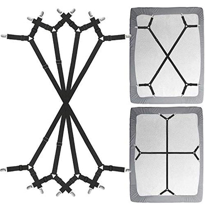 Bed Sheet Clip Straps - 2 Way Adjustable Crisscross Sheet Corner Holder Straps Gripper Elastic Sheet Band Mattress Straps Fasten Suspenders(2 Set/4Pcs, Black)