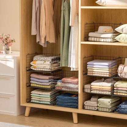 5-Tier Stackable Closet Organizers and Storage Shelves, Closet Shelf Organizer Basket Bins, Foldable Sweater Storage for Closet Organizer System, Black(Patent 30022416)