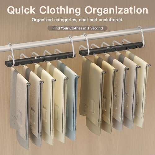 4 Pack Pants Hangers Space Saving,Closet Hanger Space Saver,Black | Stainless Steel , 5 Multi Tiers,Compact Hanging Jeans Organizer,Vertical Pant Rack for Jean Leggings Trousers,Scarf