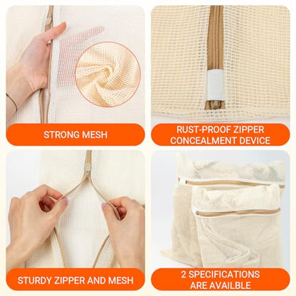 6Pcs Organic Cotton Mesh Laundry Bags for Delicates, Durable Mesh Wash Bags, Sturdy Zipper Laundry Bag for Underwear, Clothes, Shoes, Socks, (3 Large, 3 Medium)