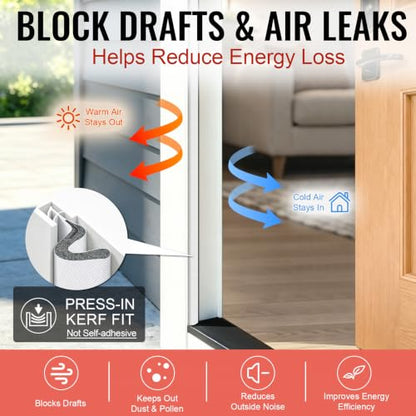 40 ft Kerf Weather Stripping Door Seal for Exterior Doors, White | Press-in kerf seal for grooved door frames is not self-adhesive, replaces worn seals, and helps reduce drafts and energy loss