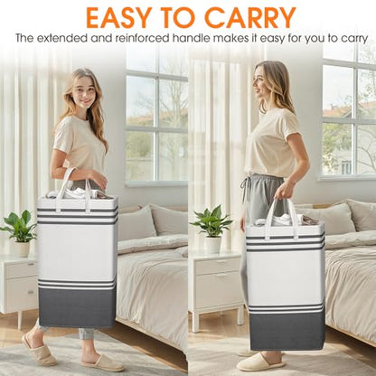 2 Pack Large Home Laundry Basket, Laundry Hamper, Freestanding Waterproof Dirty Clothes Bag, Tall Clothes Hamper - Extended & Reinforced Handles for College Dorm, Family (Light Grey/88L)