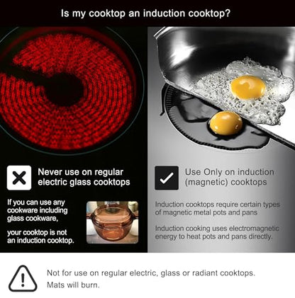 Induction Cooktop Mat - Silicone Fiberglass Scratch Protector - for Magnetic Stove - Non Slip Pads to Prevent Pots from Sliding During Cooking_ Black (11inches)
