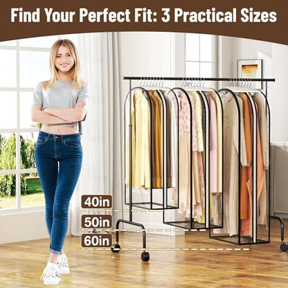 Garment Bags for Hanging Clothes 40” Long, Ultra Clear Suit Bags for Closet Storage, Moving Organization, Travel Covers with 10" Gussets for Coat, Dress, Shirt and Sweater - 2 PCS
