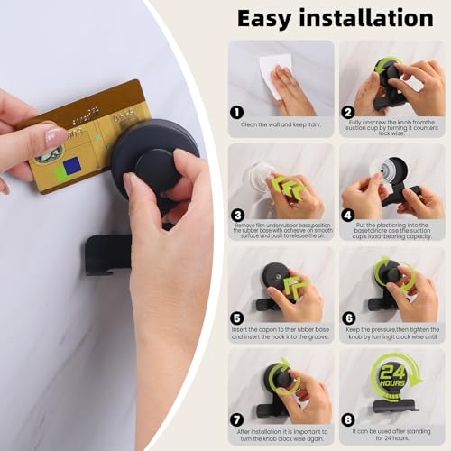 Razor Holder for Shower, Stainless Steel No-Drill Shaver Hook | Heavy-duty damage-free on tiles/glass; Holds razor/shaver, towel & loofah; Reusable, rust-resistant; 2Pcs Matte Black