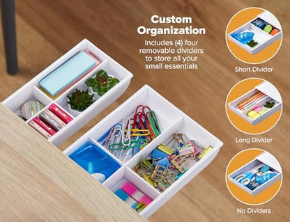 Bostitch Konnect Under Desk Drawer, Self-Adhesive Slide Out Storage Organizer with 4 Customizable Dividers, 2-Pack