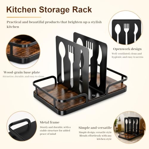 Napkin Holder for Table with Salt and Pepper Shakers Caddy, Farmhouse Kitchen Counter Organizer with Bamboo Base, Dining Table Napkin Holder for Restaurant Home Decor