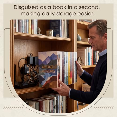 Gerrii 15.9"x10.2"x5.6" Solid Wood Hidden Book Box, Decorative Electronics Hider for Router, Cable, Modem, Cords, Plugs, Outlets – Real Hardcover Faux Books Storage Box for Bookshelf Home Decor