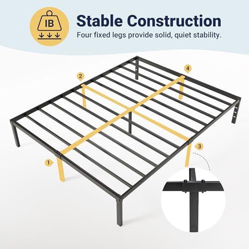 Allewie Full Size Bed Frame, 14 inch Metal Platform Beds with Storage Space, No Box Spring Needed and Easy Assembly, Black