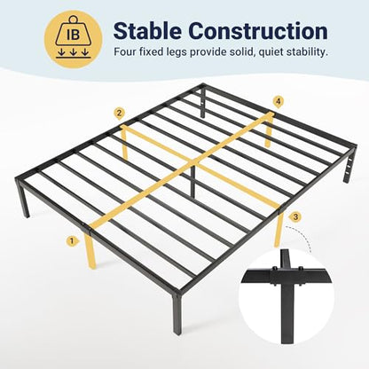 Allewie Full Size Bed Frame, 14 inch Metal Platform Beds with Storage Space, No Box Spring Needed and Easy Assembly, Black
