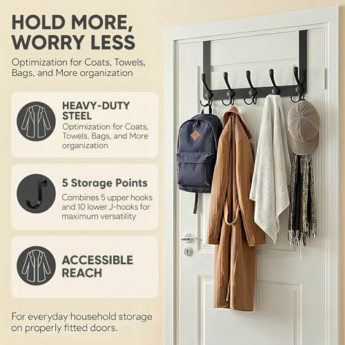 Over The Door Hooks,Coat Rack for Hanging Clothes Hat Towel (Heavy Duty Black 1pcs) …