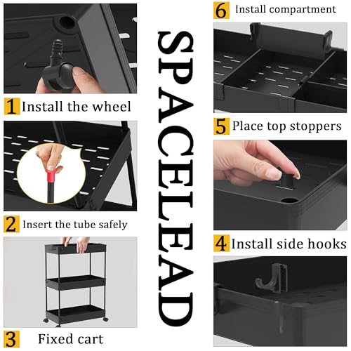 Slim Storage Cart 3 Tier,Bathroom Organizer Rolling Utility,Mobile Shelving Unit Slide Out for Office, Kitchen, Laundry Room & Narrow Places,Black