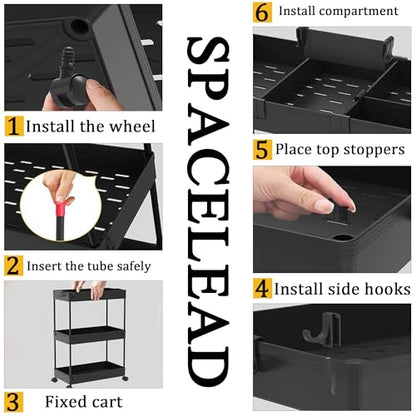 Slim Storage Cart 3 Tier,Bathroom Organizer Rolling Utility,Mobile Shelving Unit Slide Out for Office, Kitchen, Laundry Room & Narrow Places,Black