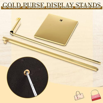 Hicarer 8 Pcs Purse Holder Bulk Gold Purse Display Stands Adjustable Height 15.75"-27.56" Stainless Steel Handbag Stands for Home Boutiques Store Bag Organizer