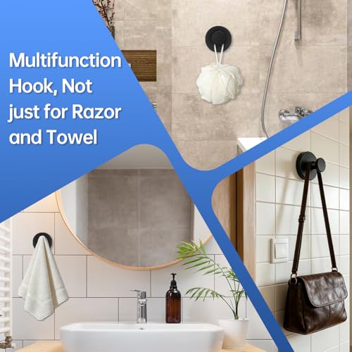 Stainless Steel Suction Cup Razor Holders Hooks for Shower, 3 Pack Metal Removable Towel Hooks for Bath Robe Loofah Wreath Hook for Hanging.