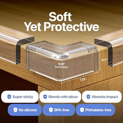 Furniture Edge and Corner Guards | 20.4ft Protective Clear PVC Cushion | 18ft Bumper 8 Adhesive Childsafe Corners | Baby Child Proofing Set NonToxic and Safe for Table, Glass, Countertop | Clear