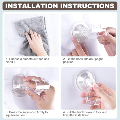VIS'V Shower Suction Cup Razor Holder for His and Hers, Clear, 4 Pcs | Removable and Reusable, Clear Invisible Design, Locking Suction Technology, Dual Vacuum Suction, Fit for Smooth Flat Surfaces