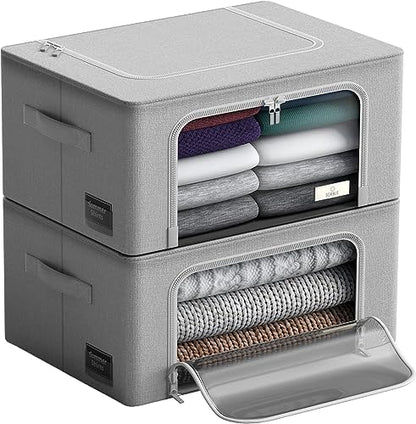Sorbus Storage Bins with Metal Frame - Stackable & Foldable Clothes Organizer Bags - Oxford Fabric Storage Containers with Large Clear Window & Carry Handles, Bedroom Organization for Bedding & Linen