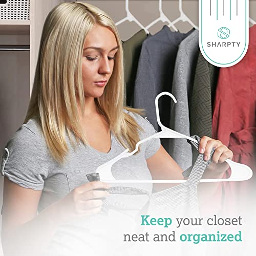Plastic Hangers Clothes Hangers for Clothing, Closet, Coats & Shirts - Notched, Durable, Space Saving - for Everyday Standard Use, Room Essentials & Basics - 50 Pack - White