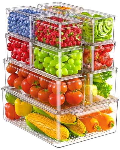 11 Pack Refrigerator Organizers and Storage, Stackable Fridge Organizer Bins, BPA-Free Clear Plastic Fruit Storage Containers for Fridge, Kitchen, Fruits, Drinks, Produce, Vegetable