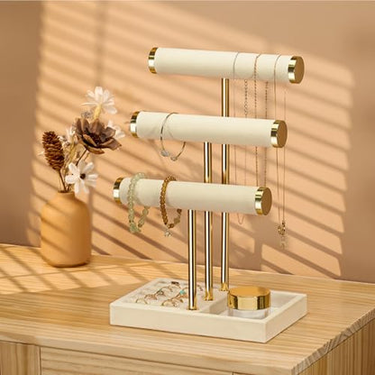 bussdis Jewelry Organizer Stand Display, 3 Tier Beige Velvet Bracelet Holder