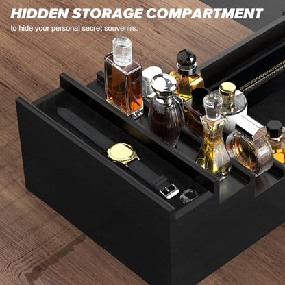 upcessory Cologne Organizer for Men 4 Tier Black Wood Perfume Organizer | with Felt Lining Drawer and Hidden Compartment, Perfume Display Holder, A Gift for Men