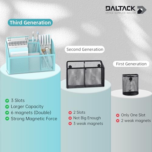 DALTACK 3-Grid Magnetic Pencil Holder, Strong Magnet Locker Organizer, Blue | Mesh Magnetic Shelf, Marker Holder Perfect for Whiteboard, Refrigerator and Locker Accessories