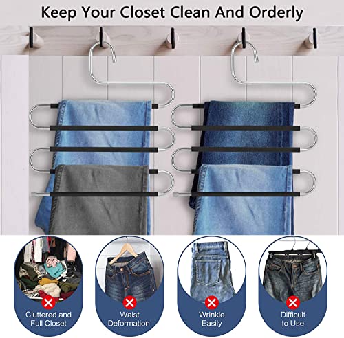 6 Pack Pant Hangers Space Saving,S-Type Non-Slip Stainless Steel Clothes Pants Hangers Closet Organizers and Storage, Closet Organizer Hanger Organizer for Scarf Jeans Trousers Towels Leggings