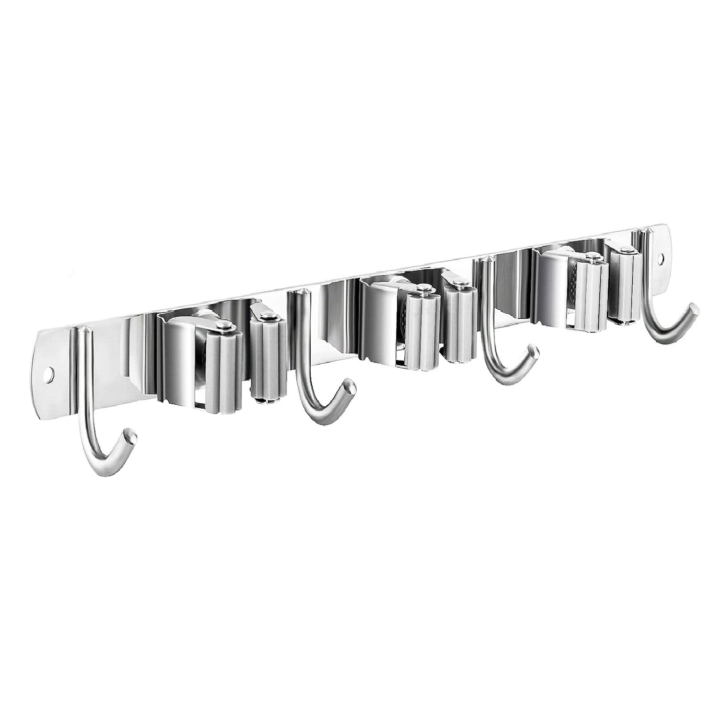 Mop and Broom Hanger Wall Mount, stainless steel Broom Hook Organizer Wall Mounted, Heavy Duty Mop Holder Storage Rack - 3 Racks 4 Hooks for hanging brooms and mops