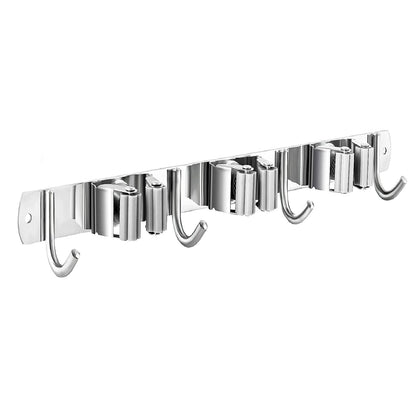 Mop and Broom Hanger Wall Mount, stainless steel Broom Hook Organizer Wall Mounted, Heavy Duty Mop Holder Storage Rack - 3 Racks 4 Hooks for hanging brooms and mops