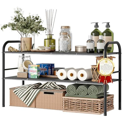 Under Sink Organizers and Storage,Expandable under cabinet organizer Shelf | 2 tier expandable shelf for kitchen and bathroom,shoe rack,8 Removable ABS Panels,Adjustable partition height,20.6-32.2" W