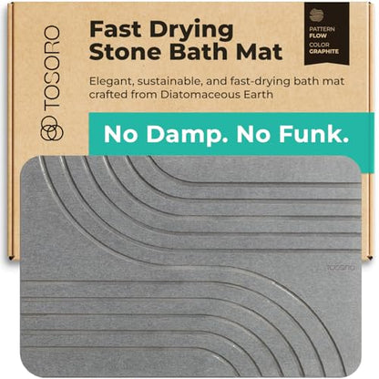 Stone Bath Mat Diatomaceous Earth Shower Mat Non-Slip Super Absorbent Diatomite Stone Bath Mats for Bathroom Floor Quick Drying Natural Easy to Clean (23.5 x 15) - Graphite