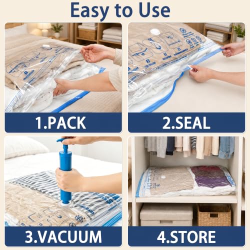 XXL Jumbo Vacuum Storage Bags, for Blanket, Bedding, Comforters | 47''X35'' Extra Large, Save 80% Space, Extra Thick, Clear, 4 pack