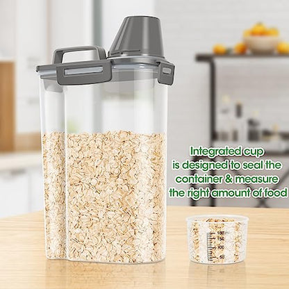 TBMax Rice Container Cereal Storage Container 2 Pack 5 Lbs, Kitchen Pantry Dry Food Storage Holder with Easy-Pouring Spout & Handy Cup, Small Pet Dog Cat Food Dispenser for Daily Feeding -Grey