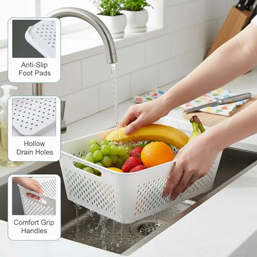 5 Pack Large Fruit Storage Containers for Fridge with Removable Colander | Plastic Food Storage Containers with Lids Airtight-Leak Proof Refrigerator Organizers and Storage of Vegetable