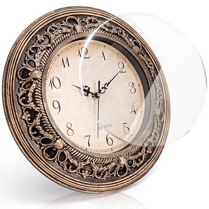 Pumtus Plastic Silent Wall Clock, 13 Inch Vintage Battery Operated Wall Clocks, Large Decorative Round Living Room Clock, Non-Ticking Retro Analog Clocks for Bathroom, Office, Kitchen, School