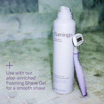 Flamingo Shaving Razor Set for Women - Original Razor Handle, 4 Blade Refills, and Shower Holder - Lilac